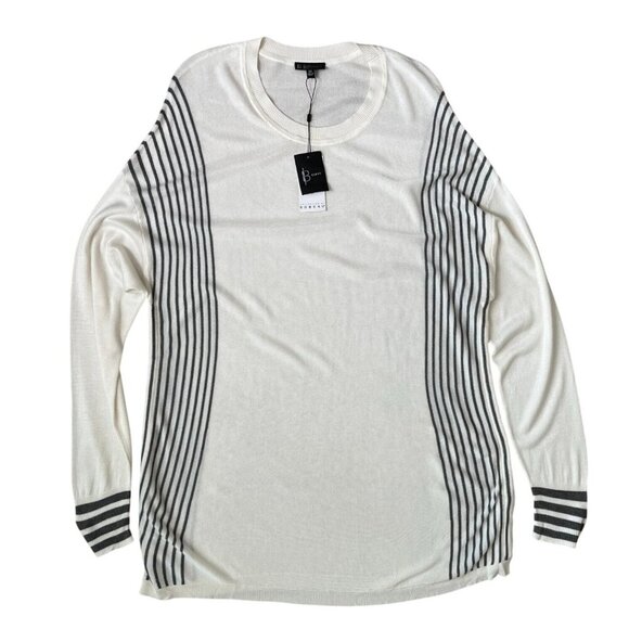 B Collection by Bobeau Curvy Gray Striped Long Sleeve Ivory Sweater 2x NWT - Picture 2 of 9